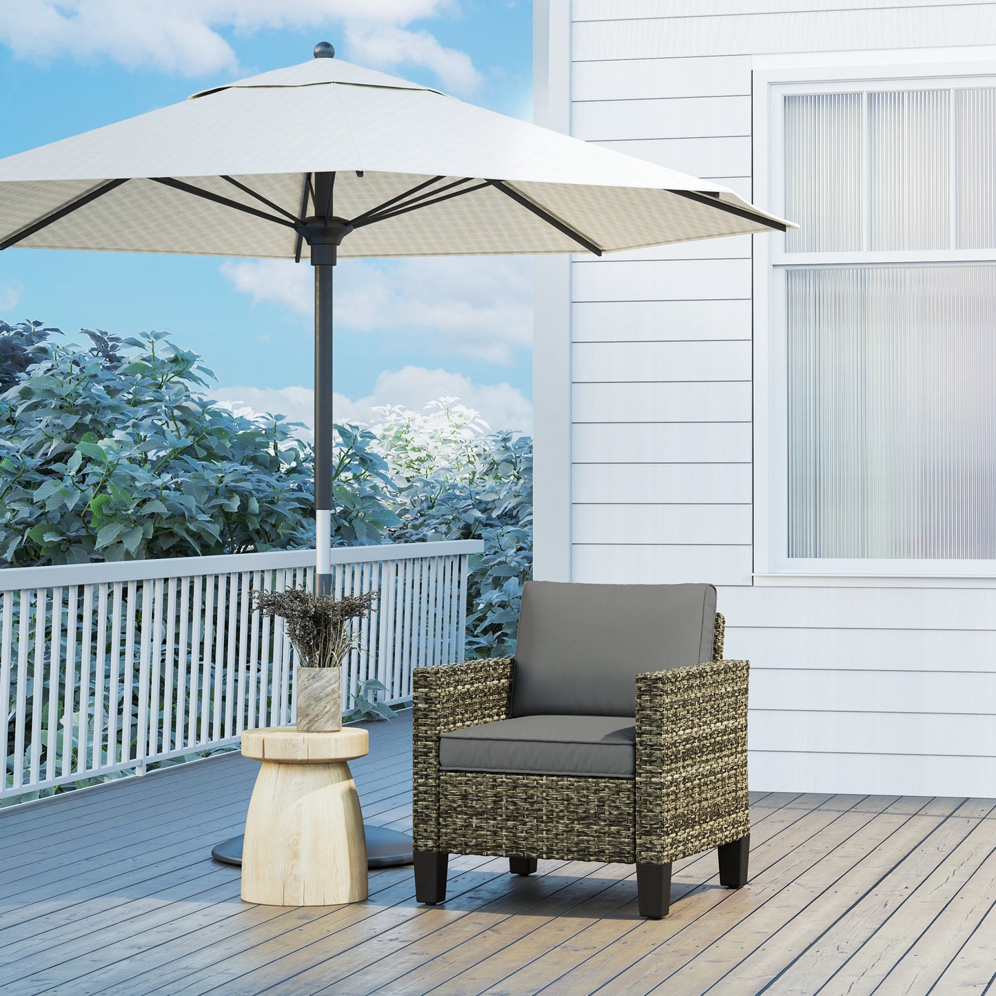 Outsunny Single Rattan Armchair, with Cushions - Mixed Grey