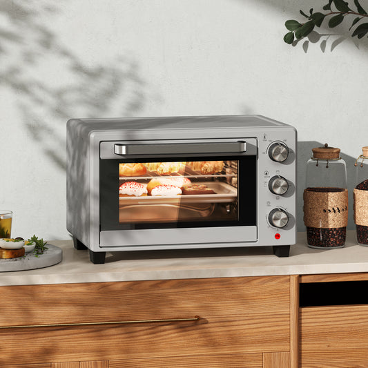 21L Mini Countertop Oven, 100°C-230°C Adjustable Temp - Silver Tone