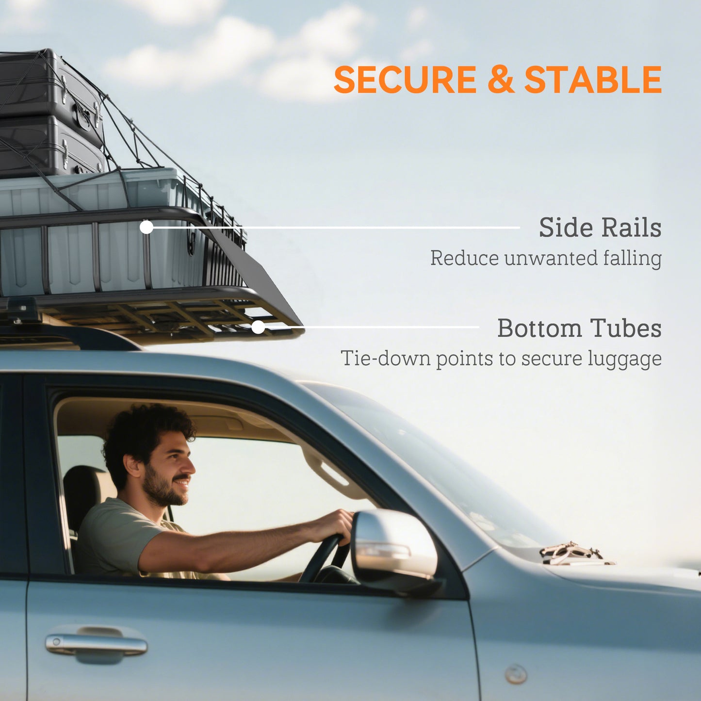 Universal Roof Rack Basket Tray, 90.7 kg Steel Car Rooftop Luggage Cargo Carrier Holder with Wind Fairing, Side Rails for SUVs, Pickups, Sedans, Off-Road Vehicles