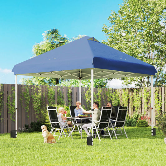 3x3m Pop-Up Gazebo with Flip-Down Wheels & One-Push Central Lock | UPF50+ 210D Oxford Fabric | Top Mesh Vent | 3-Height Adjustment | 4 Sandbags, 4 Guy Ropes & 12 Stakes | Carry Bag | 300x300x273cm | Dark Blue & White