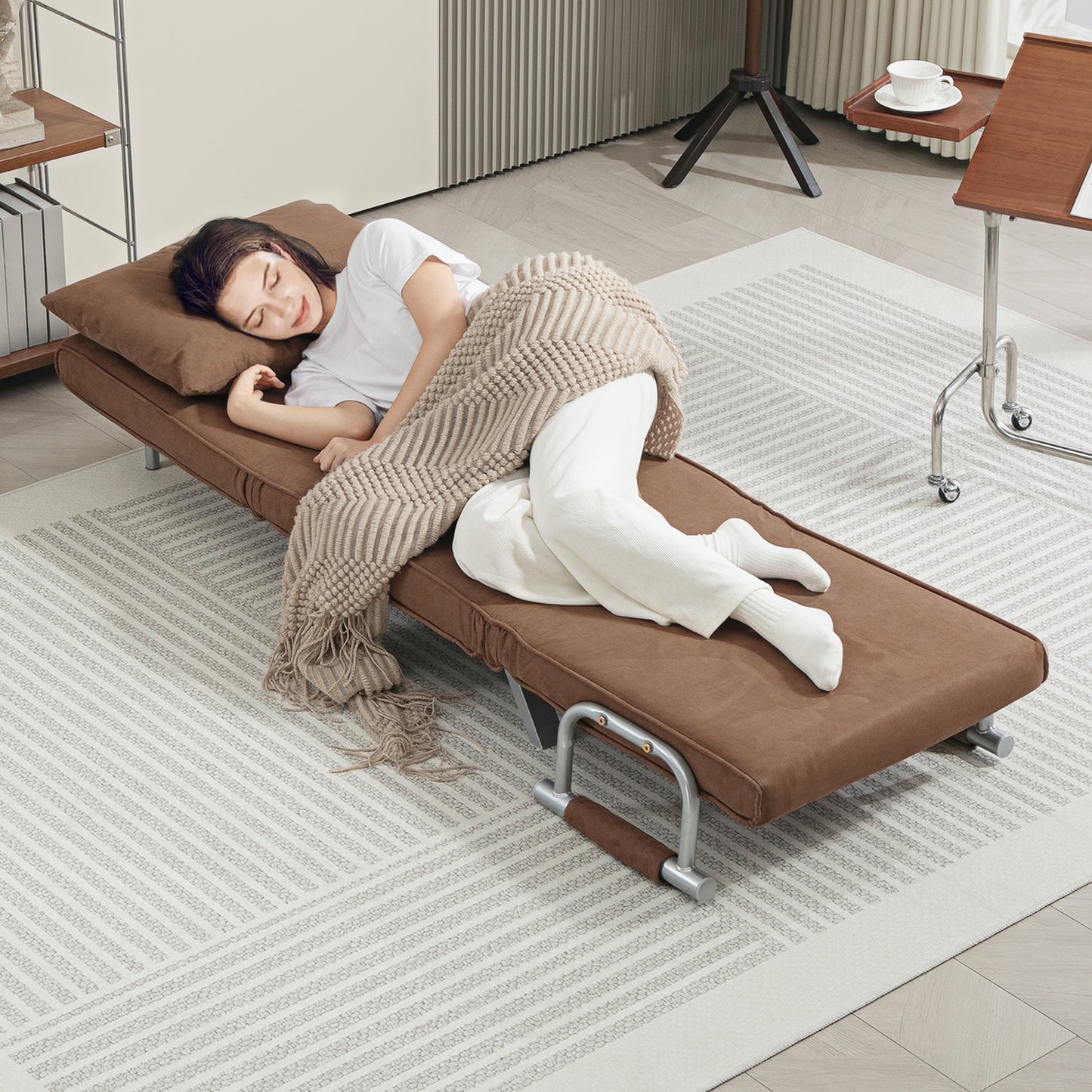 4-in-1 Faux Suede Chair Bed - Coffee