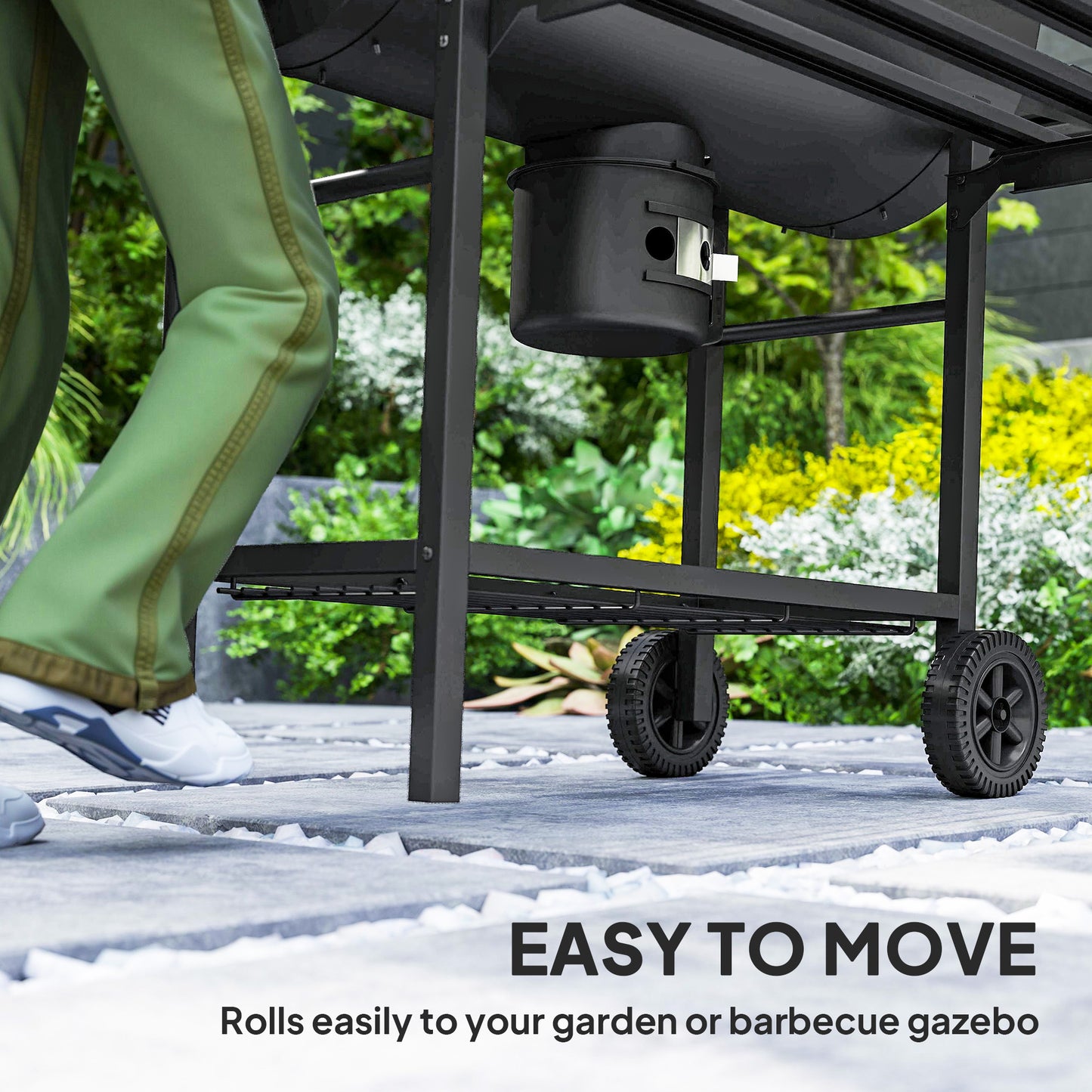 Charcoal BBQ Grill with Foldable Front Side Shelf, Portable Barbecue Smoker with Warming Rack, Bottom Shelf, Lid, Temperature Gauge