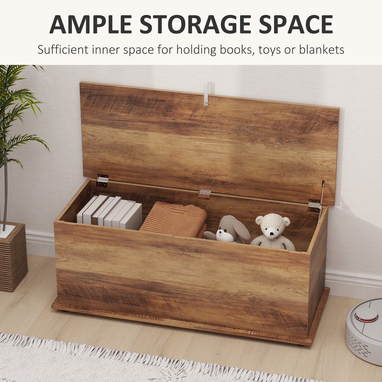 113L Storage Chest, Storage Box with Flip-Top Lid and 2 Safety Hinges, Storage Trunk for Living Room, Entryway, 100 x 40 x 40 cm