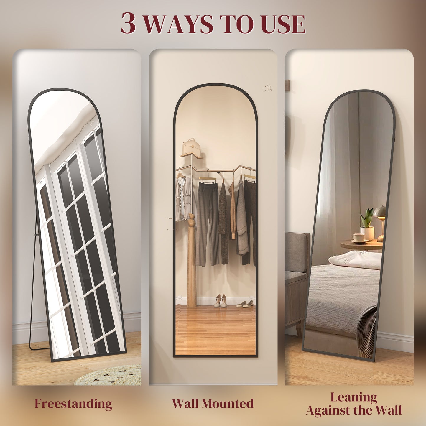 165cm Aluminium Frame Standing Mirror - Black