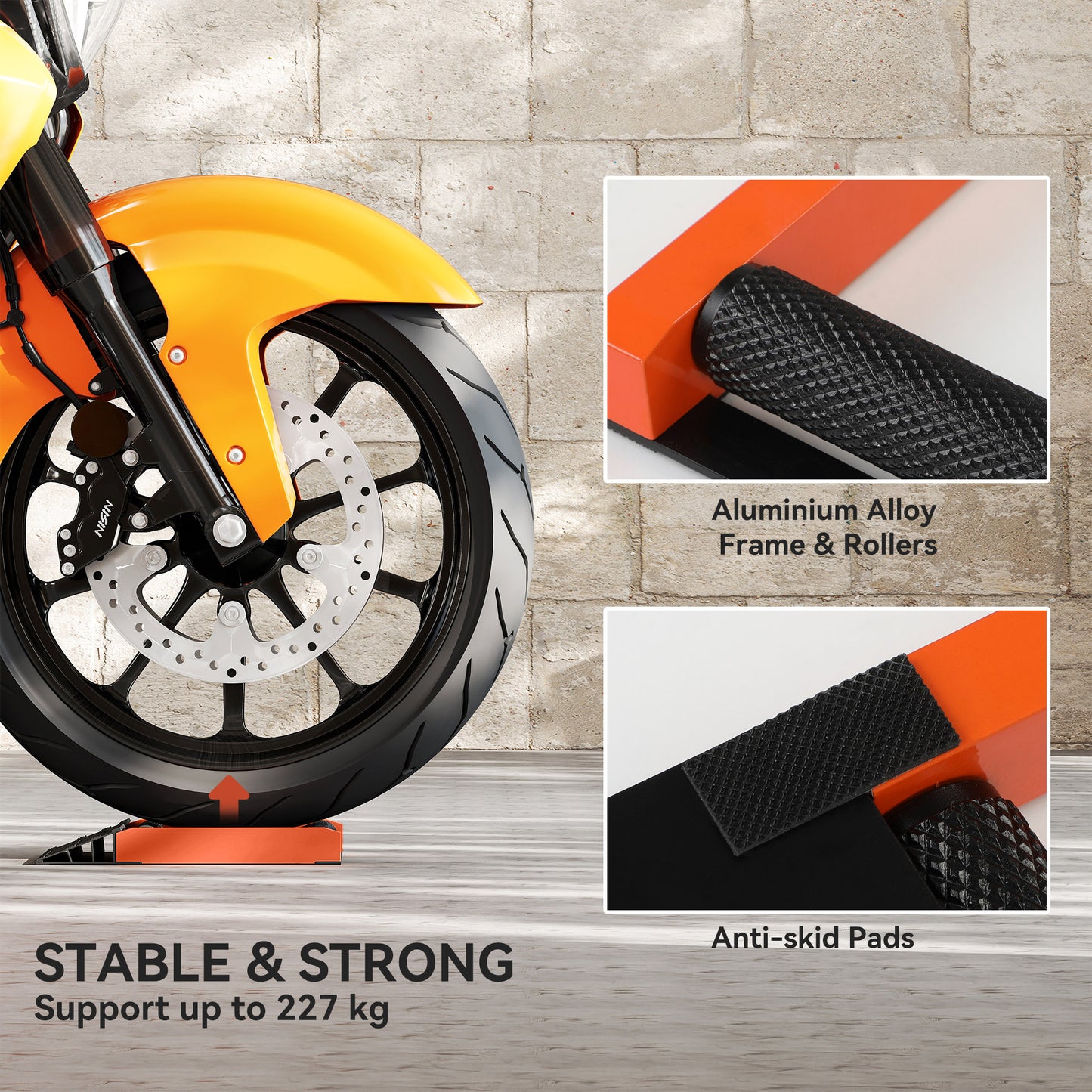Motorcycle Wheel Cleaning Roller Stand with Aluminium Alloy Frame and Rollers, Maintenance Stand for Tyre Cleaning and Chain Lubrication, Fit Tyre Width < 180mm, Bikes < 500lb
