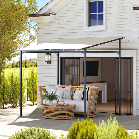 2.4 x 2.4 m Wall Mounted Pergola Gazebo with PA Coating Fabric and Metal Frame, UPF30+, Lean to Garden Gazebo, Wind Resistant Outdoor Sun Shade