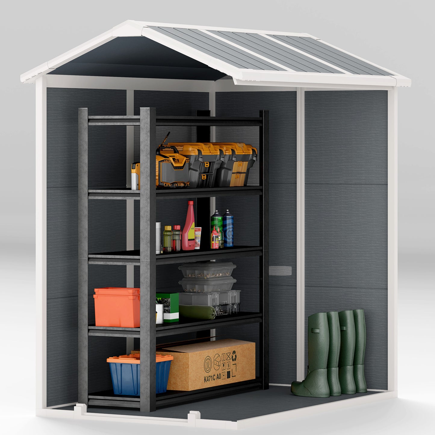 Outsunny 4 x 6ft Garden Shed, Plastic Shed with Floor, Window, Lockable Door and Vents, Resin Tool Shed for Outdoor Patio, Grey