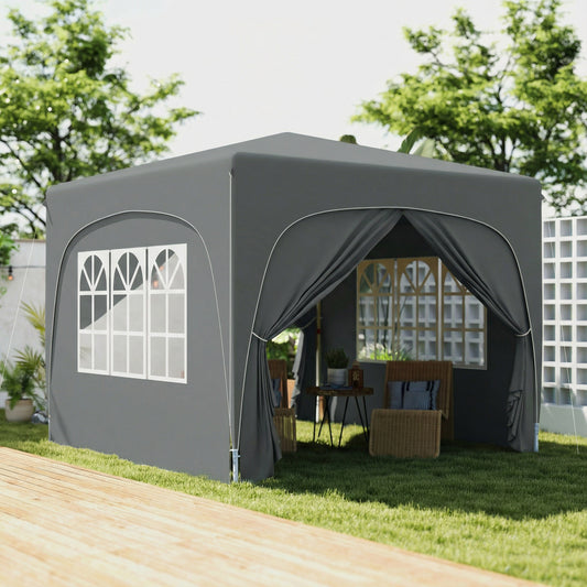 3x3m Pop Up Gazebo Shelter | UPF50+ Oxford Fabric Canopy | Dual Doors & 2 Windows | 8 Drain Holes | 3 Height Settings | Windproof Level 4-5 | Snow Rated | Guy Ropes & Ground Stakes | Carry Bag | Dark Grey