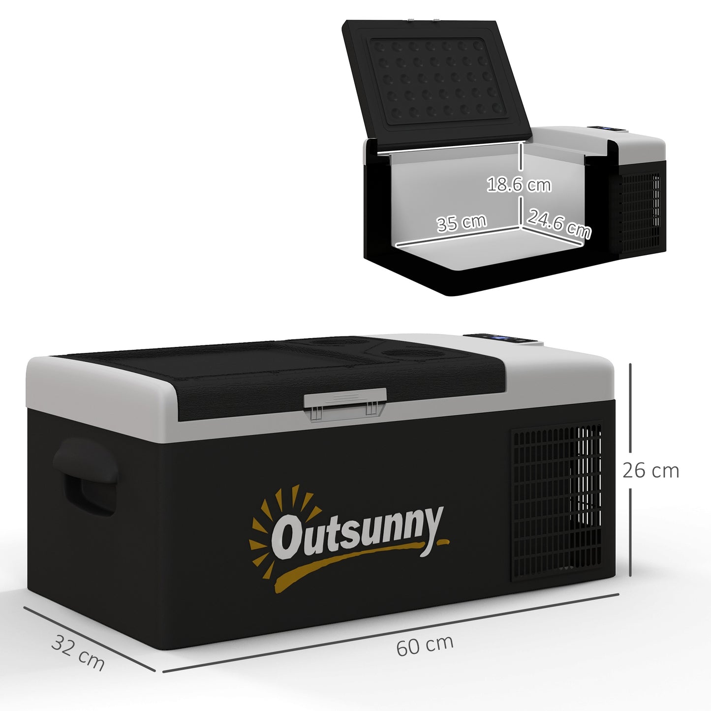Outsunny 16L Car Fridge Freezer, Portable Car Refrigerator with 12V/24V DC and 100-240V AC, Black