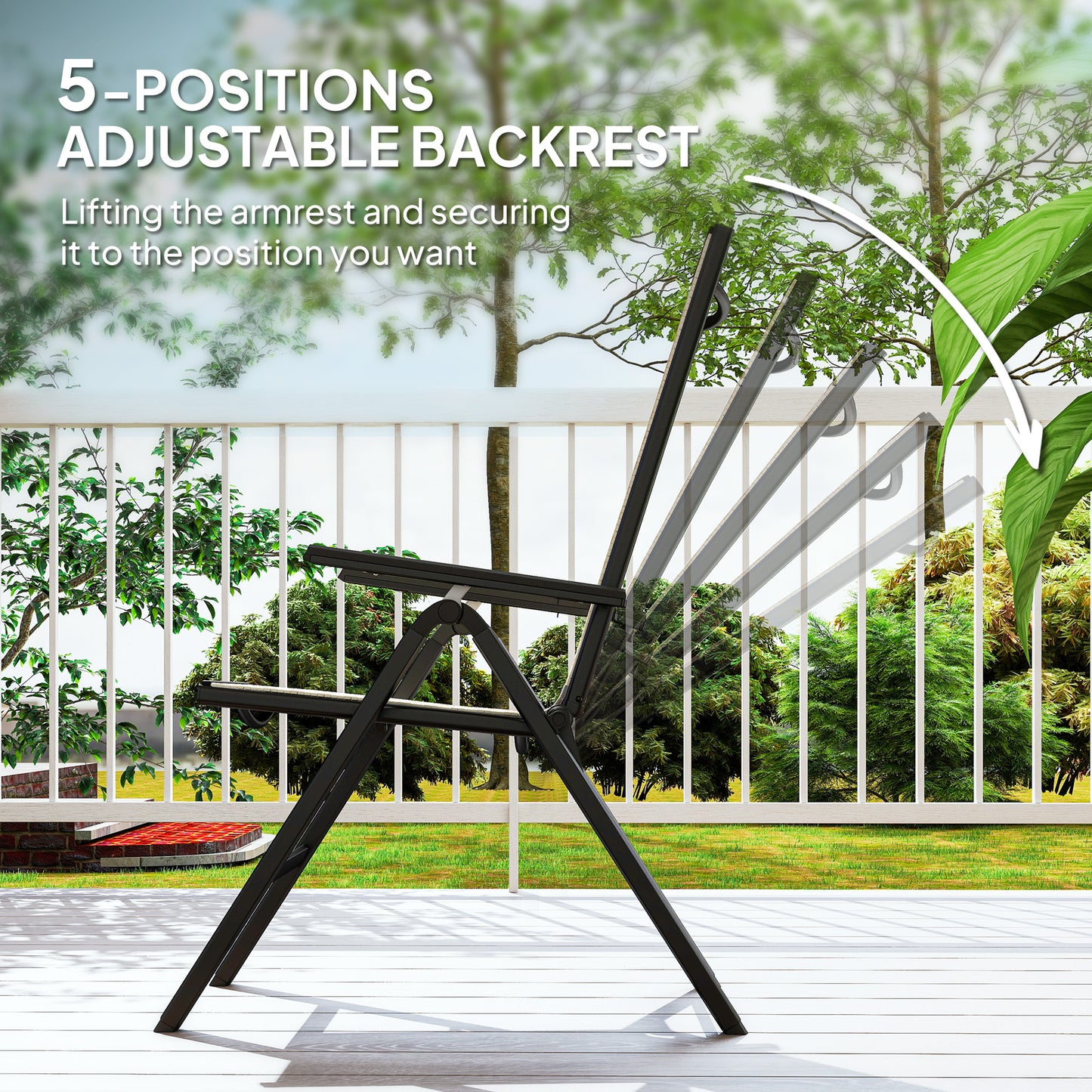 Outsunny Rattan Reclining Folding 5 Position Garden Chair - Black / Grey / Orange