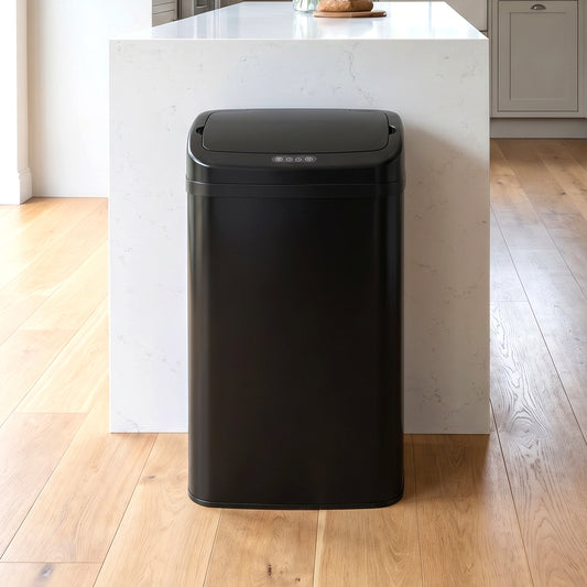 48L Infrared Sensor Bin | Opens in 0.5s | Quiet Close in 5s | Fingerprint-Resistant Galvanised Steel | No Inner Bucket | 4xAA Batteries | No Assembly | 33x25x69cm | Black