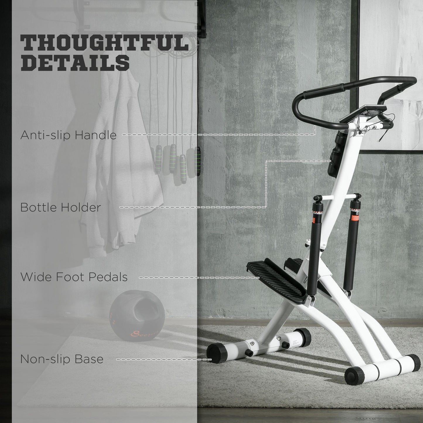 Foldable Stepper Machine with 12-Level Hydraulic Resistance, Step Machine Exerciser with LCD Monitor, for Home Fitness Workout, White and Black