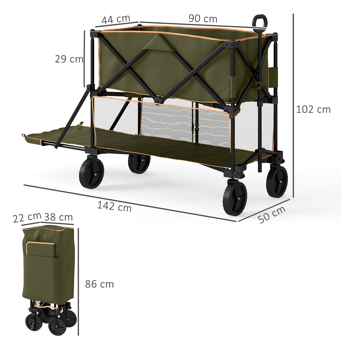 Double Decker Folding Trolley on Wheels, 200KG & 350L Capacity Collapsible Wagon Festival Trolley Cart For Camping Sports Shopping Garden and Beach