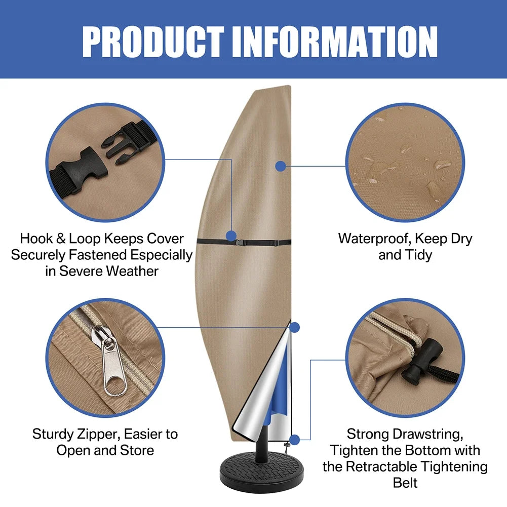 Banana Umbrella Cover fits 7 Ft to 13 Ft Outdoor Umbrellas, Waterproof Cantilever Offset Umbrella Sun Shade Cover With Rod For Garden Patio