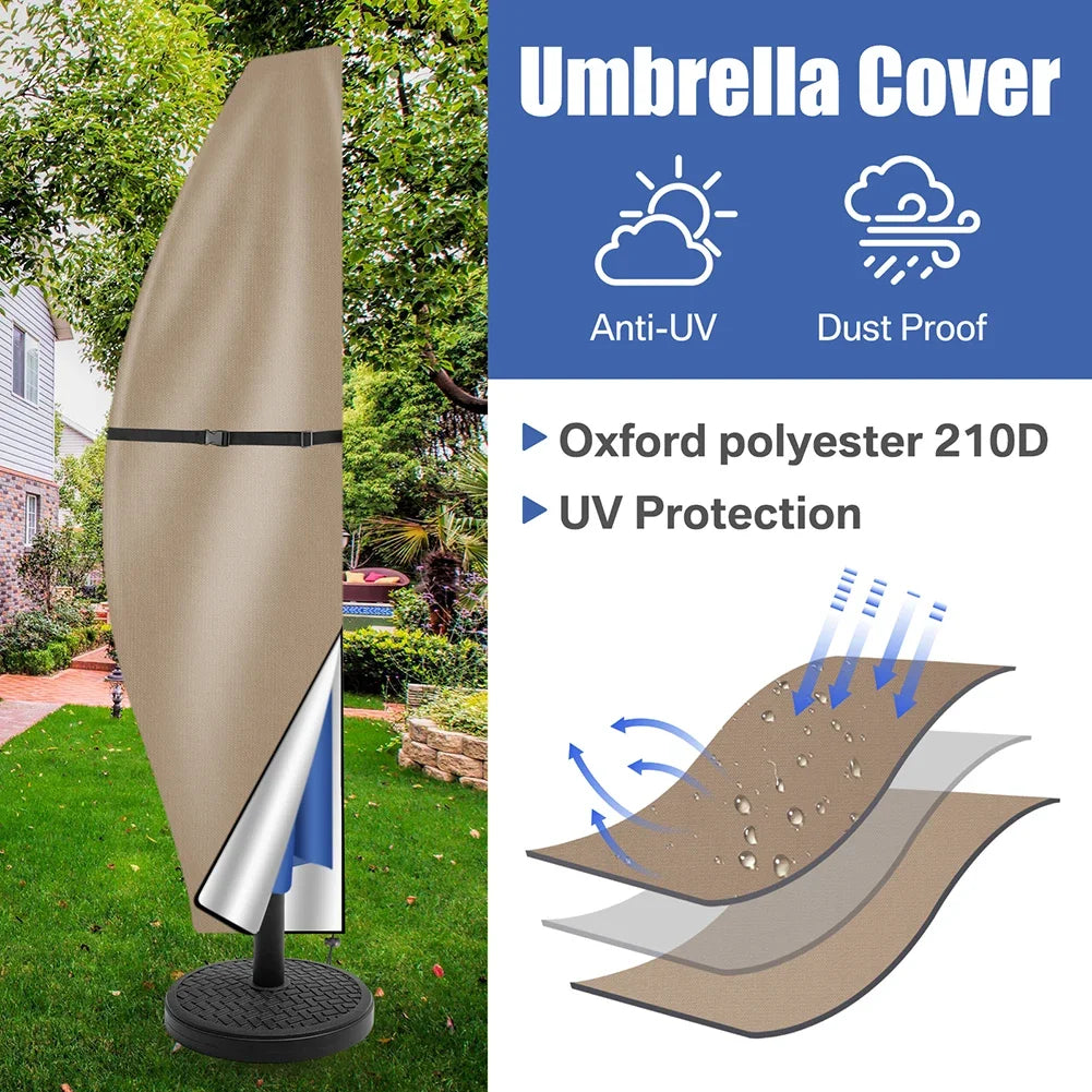Banana Umbrella Cover fits 7 Ft to 13 Ft Outdoor Umbrellas, Waterproof Cantilever Offset Umbrella Sun Shade Cover With Rod For Garden Patio