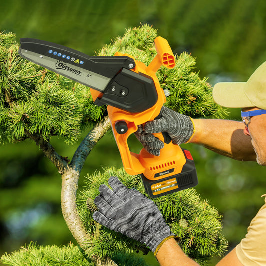 8 Inch Electric Chainsaw, Cordless Chain Saw with Brushless Motor, 2 x 4.0Ah Batteries and Safety Lock, Handheld Portable Wood Pruning Saw