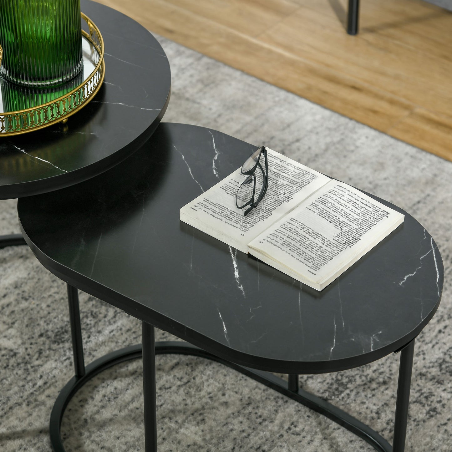 Marble-Effect Nest of Tables - Black/White
