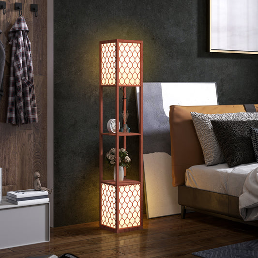 Duo Light Floor Lamp With Shelves - Brown