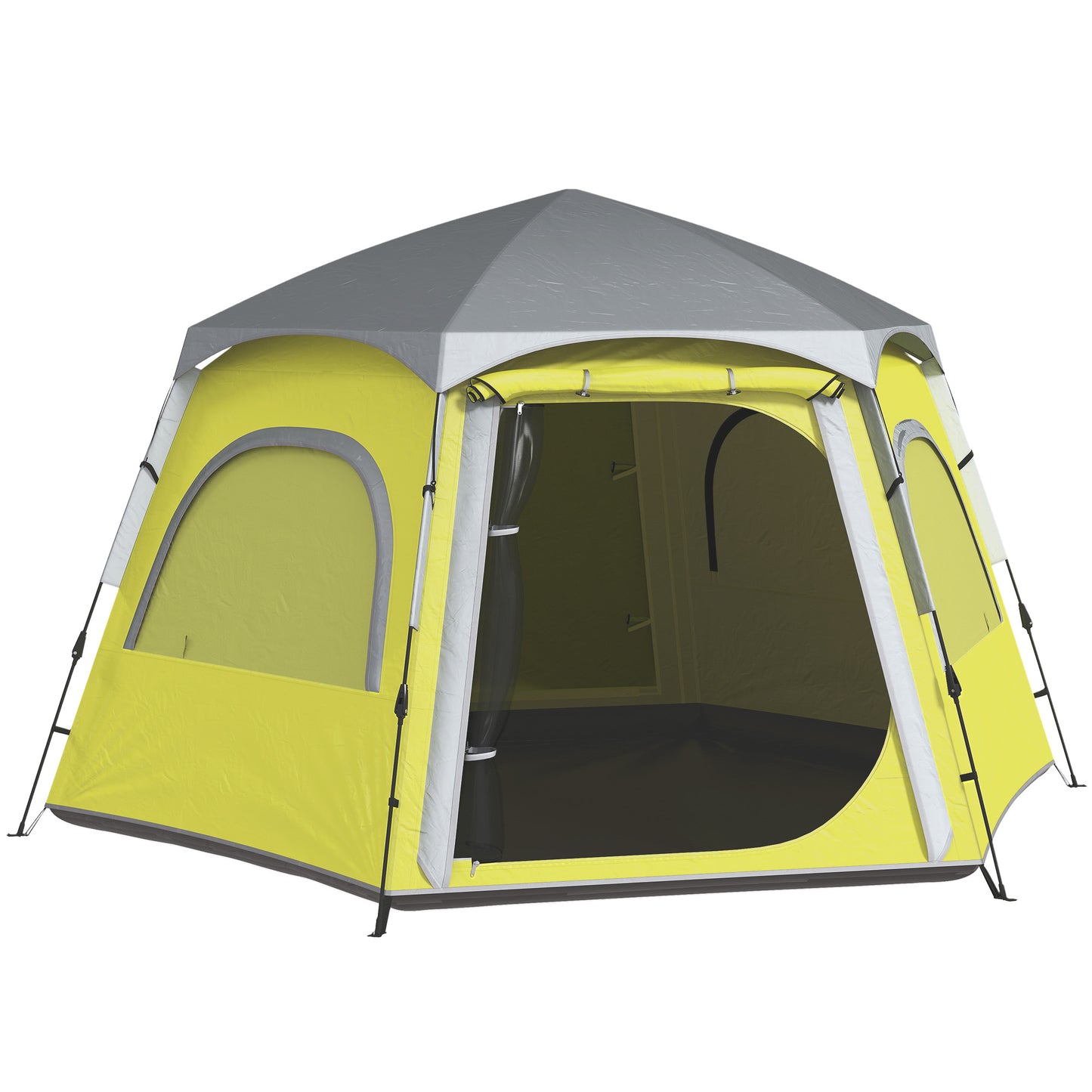 Instant Camping Tent, 2/3/4 Person Easy Setup Family Tent with Vestibule, Rainfly, 4 Mesh Windows & 2 Doors, Hexagonal Design, Waterproof