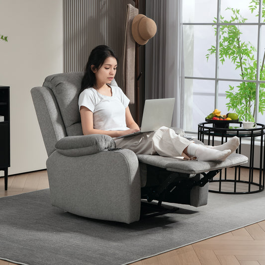 Microfibre Manual Reclining Armchair, with Footrest - Grey
