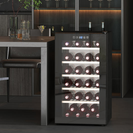 41 Bottle Wine Fridge, 91 Litre Capacity, 45cm Cooler With Glass Door, LED Light, Digital Touch Screen, Temperature Control, Freestanding Refrigerator