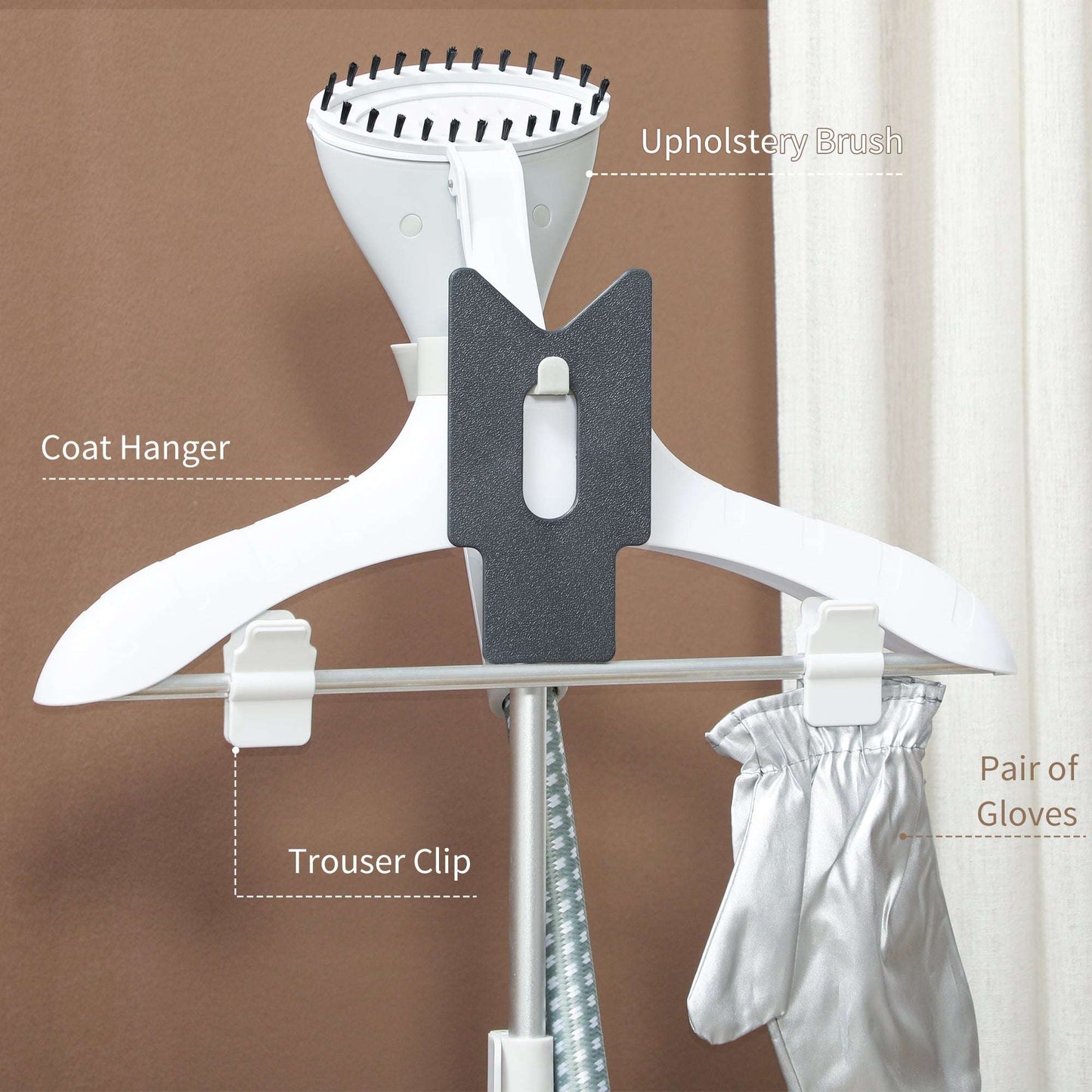 Upright Clothes Garment Steamer Wrinkle Remover with Large 1.8L Water Tank, Adjustable Height, for Home Clothing, Curtains, Wedding Dresses, Silk, Sofa, Light Grey