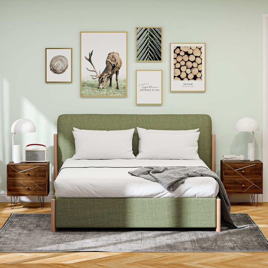 Bedside Tables Set of 2, Modern Side Table Set with 2 Drawers and Steel Hairpin Legs, Nightstand for Bedroom, Brown Wood Grain