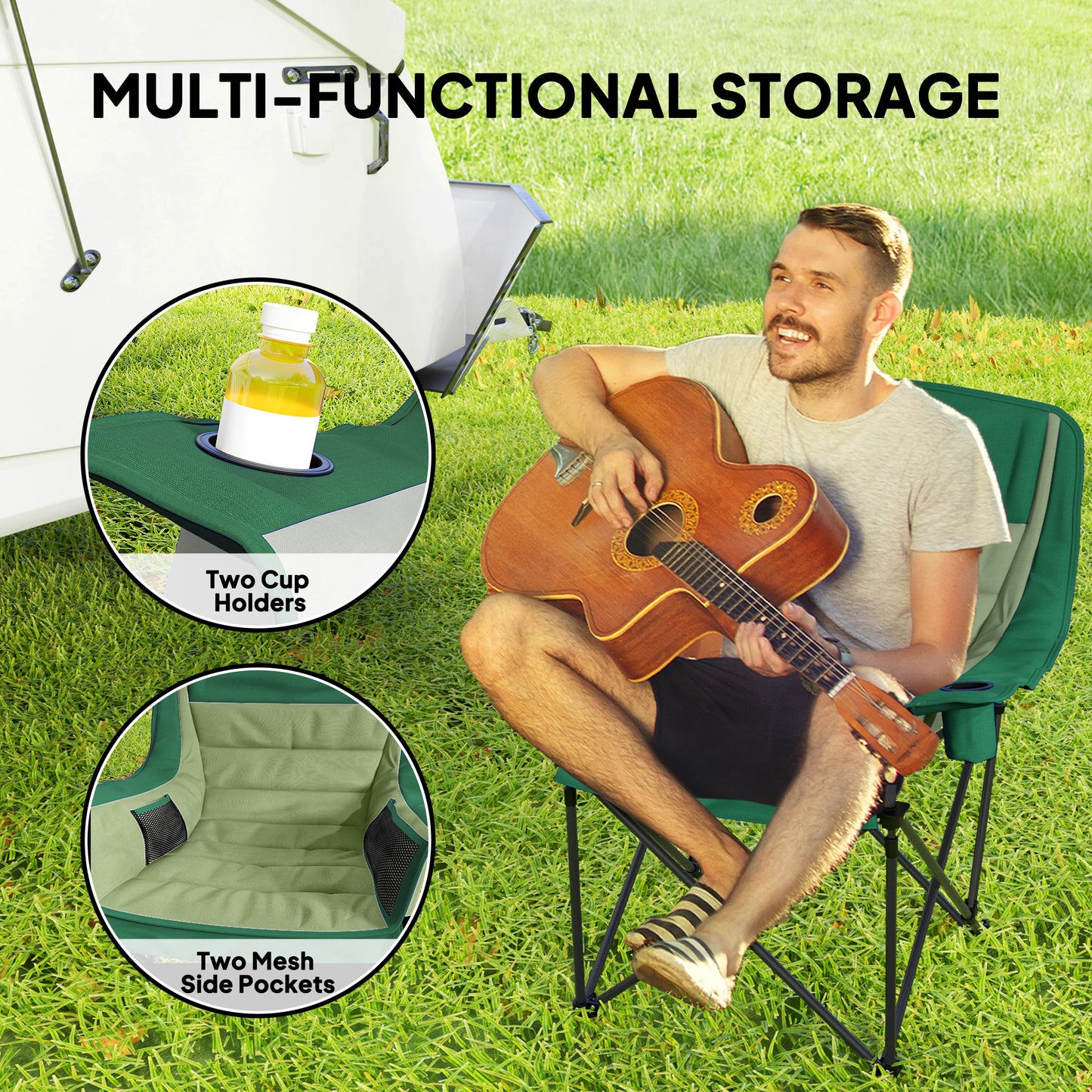 Outsunny Portable Padded Camping Chair, with Bag - Olive Green