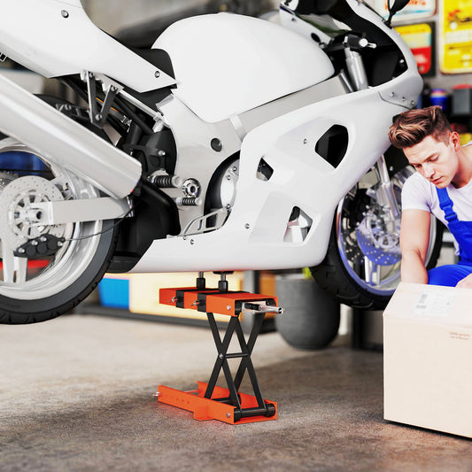 500 kg Motorcycle Scissor Lift Jack, Heavy Duty Steel Adjustable Motorbike Lifting Hoist Stand with Safety Pin, Foldable Lifter for Dirt Bike Repair Maintenance