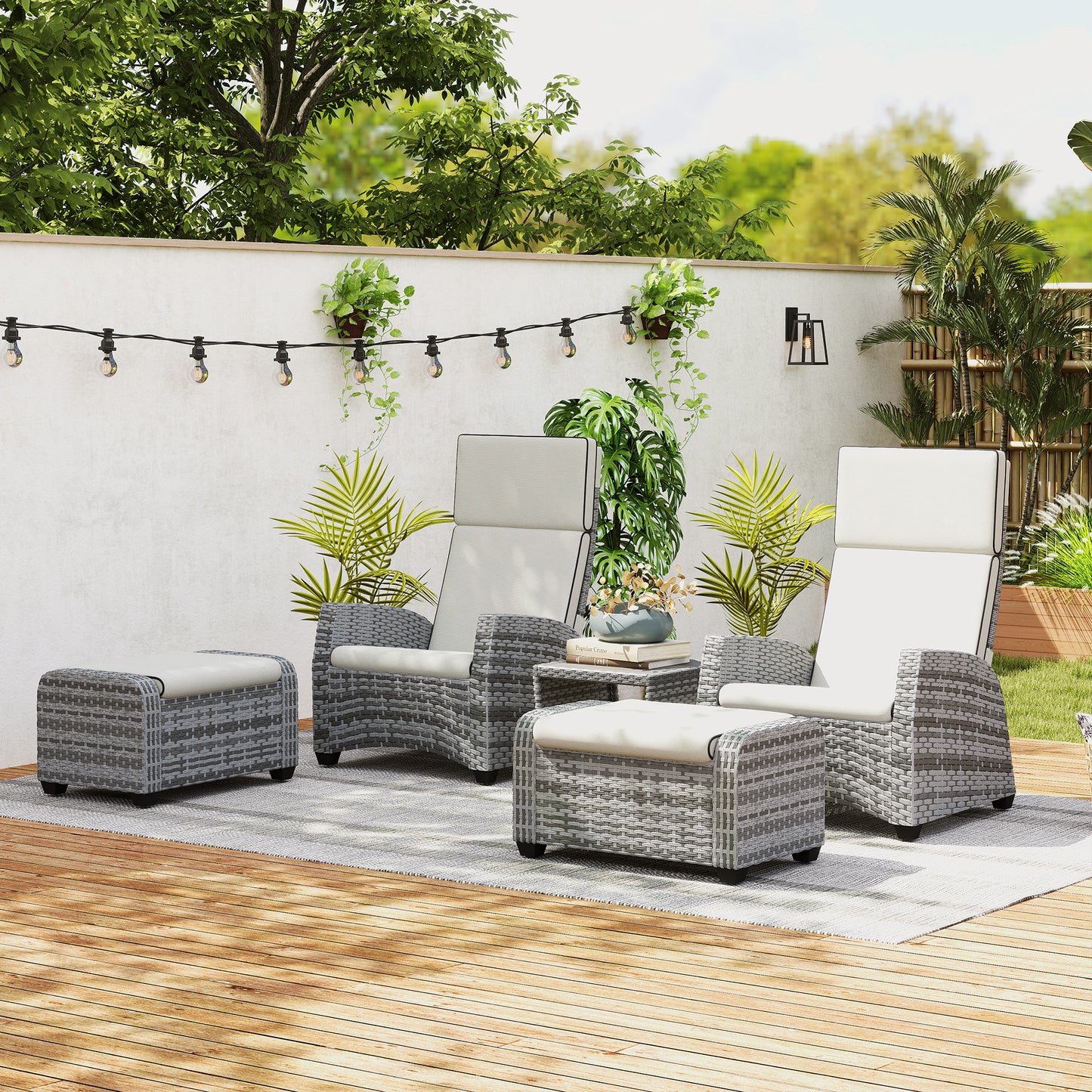 Outsunny 5-Piece Rattan Garden Furniture Set with Cushions - Grey