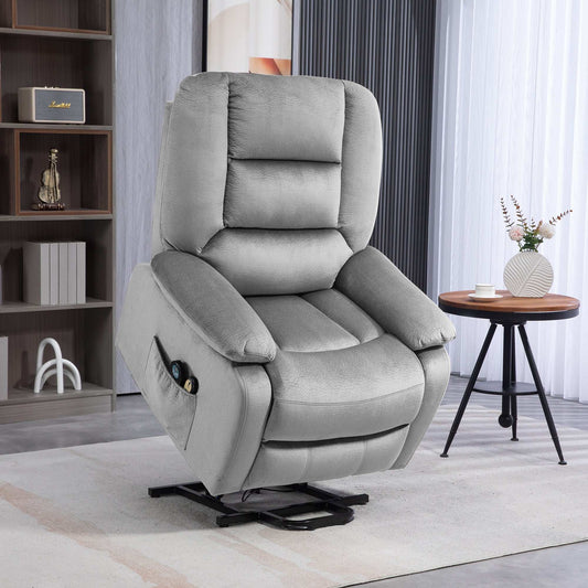 Electric Riser and Recliner Chair with Vibration Massage, Heat, Side Pocket, Grey