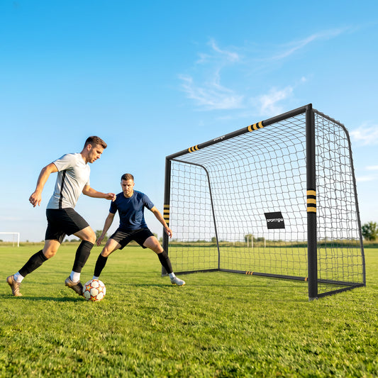 10 x 6.5ft Football Goal | Metal Frame | EPE Foam Padding | PE Net | Ground Stakes | Garden & Park Training | Yellow