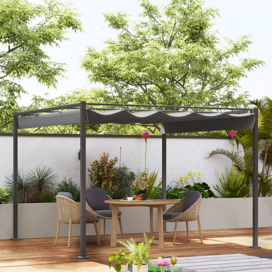 3 x 3(m) Garden Pergola with Retractable Roof and Magnetic Fixture, Outdoor Pergola Kit Sun Shade Canopy, UPF30+, Grey