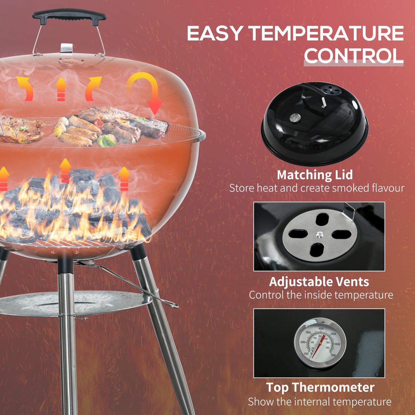 Outsunny Portable Kettle BBQ Charcoal Grill - Black