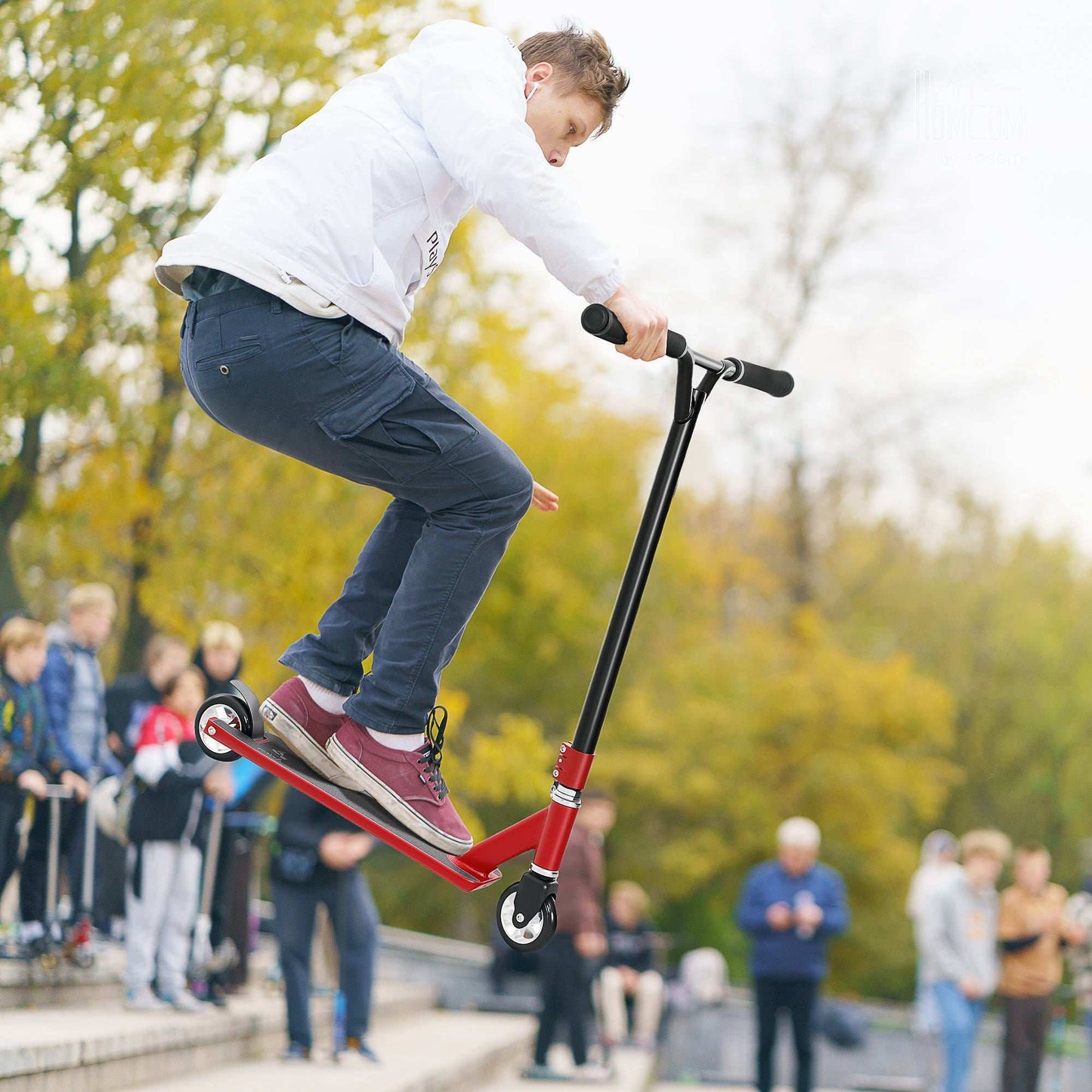 Stunt Scooter, 360° Entry Level Tricks Scooter w/ Lightweight Aluminium Deck and ABEC 7 Bearing, For Age 14+ Beginners, Red / Purple