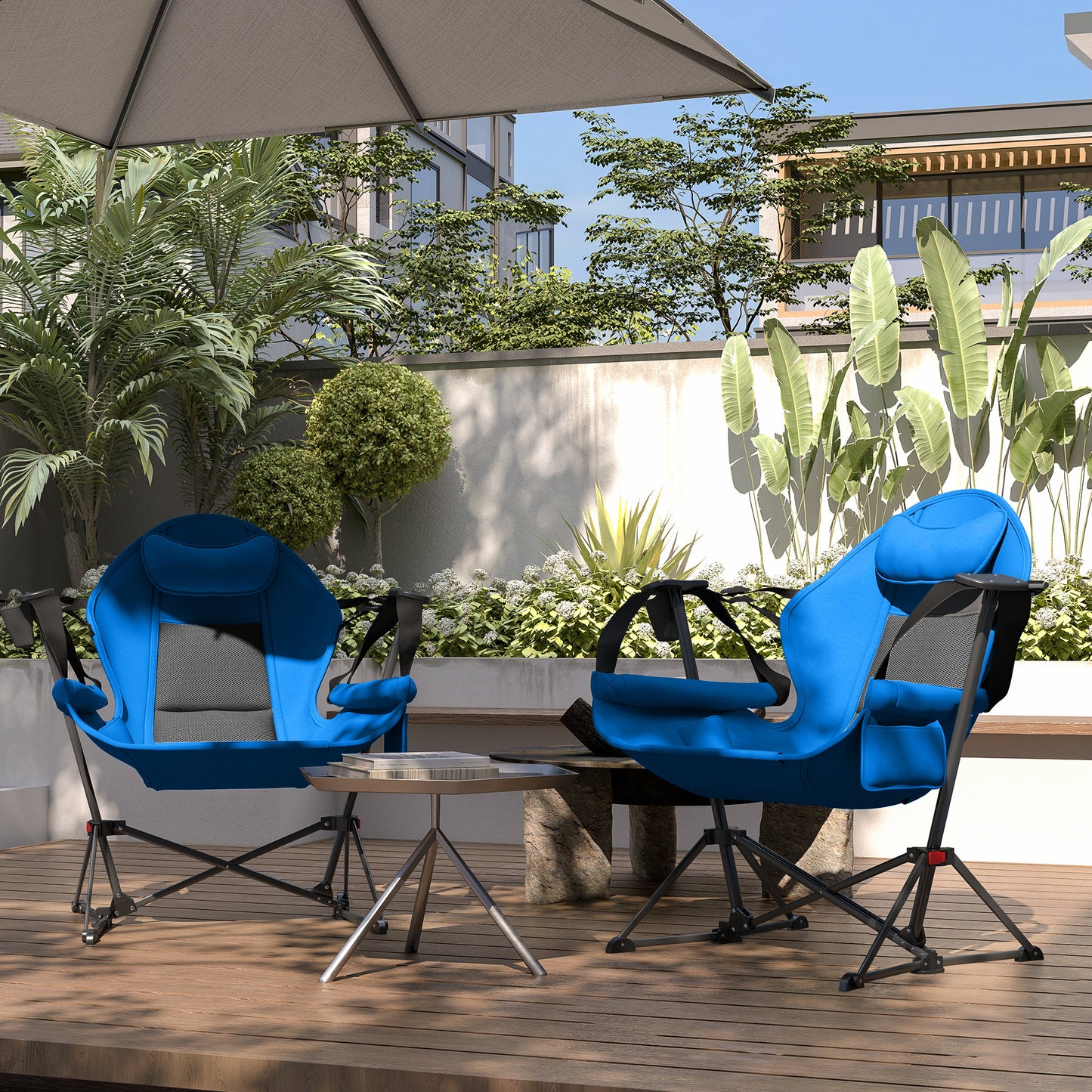 Hammock Camping Chair Set of 2, Adjustable Back Swinging Portable Camp Chair for Travel Fishing Hiking W/ Back Rest - Blue