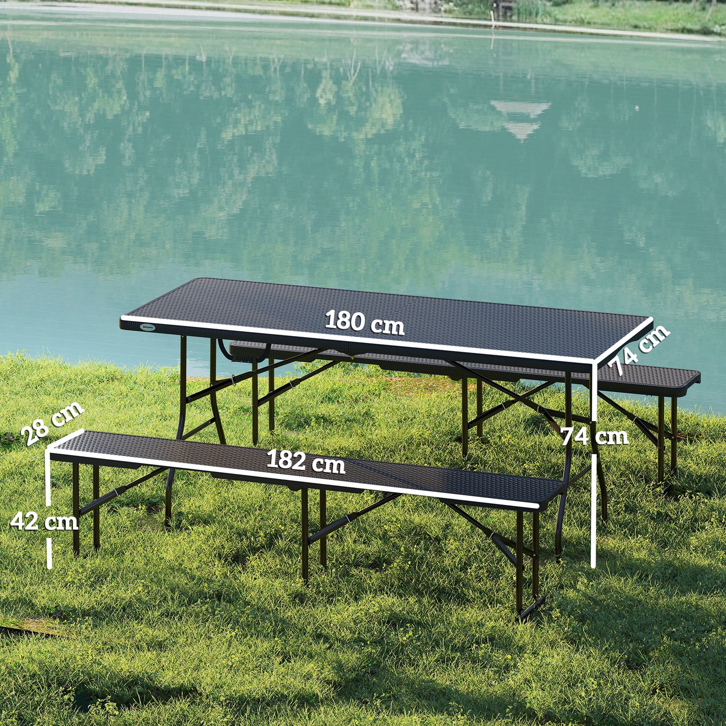 Folding Picnic Table and Bench Set, Rattan Effect Portable Camping Table and Chairs for Indoor Outdoor, Dining, Camping, Picnic, BBQ, Party