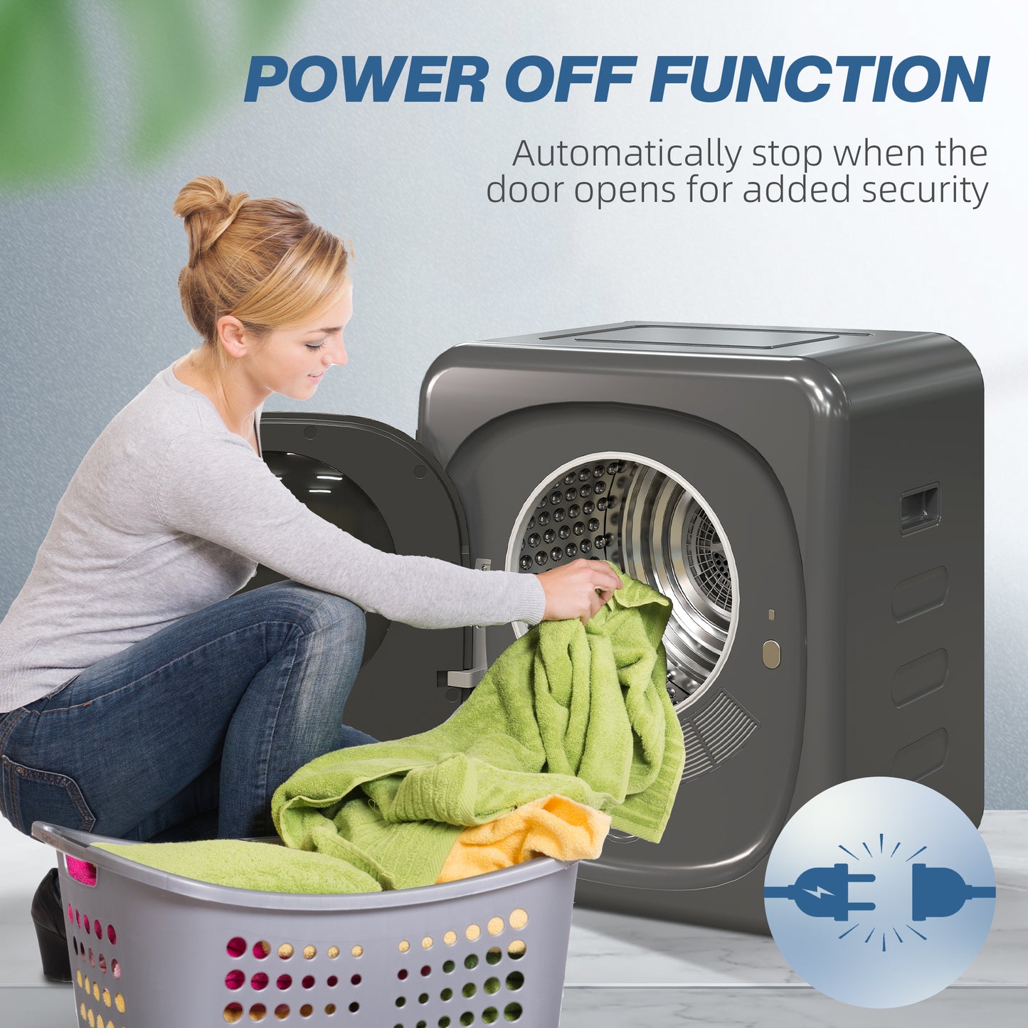 4kg Vented Tumble Dryer with Deodorise, Smart Mode, 800W Compact Tumble Dryer with Stainless Steel Tub, Front Load, for Flat, Home, RVs, Grey
