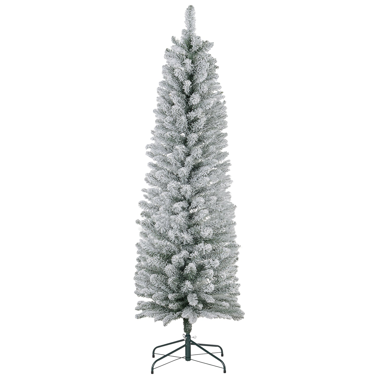 6ft Artificial Pencil Christmas Tree with 329 Snow Flocked Tips, Metal Base