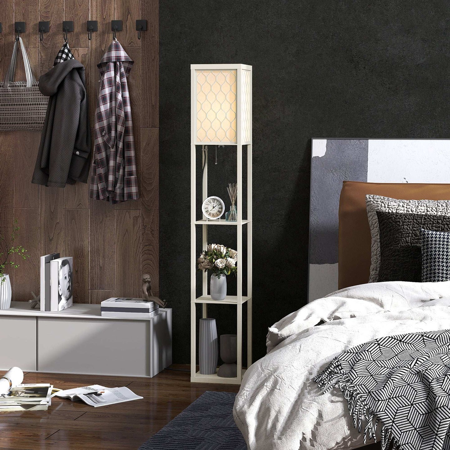 Three-Shelf Standing Lamp - Oak/White