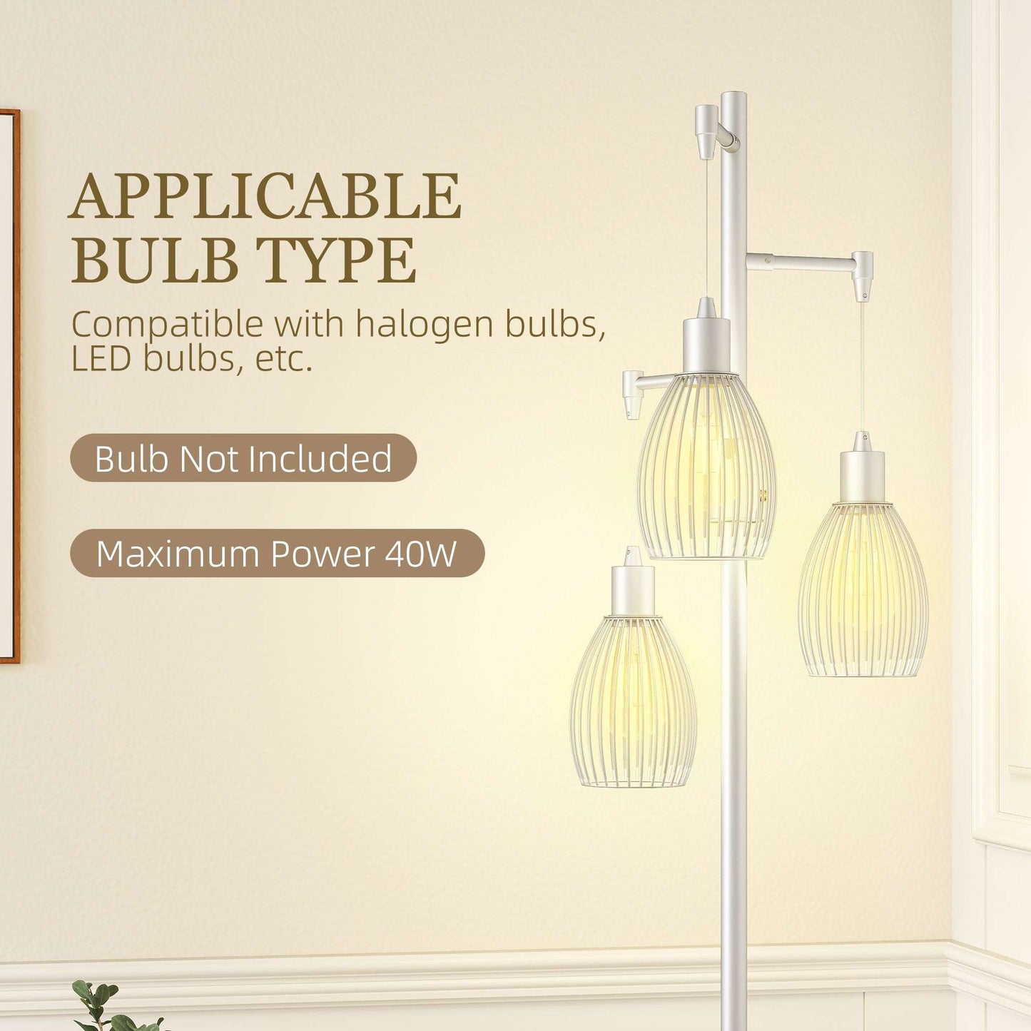 170cm Industrial 3-Light Floor Lamp, Dimmable Standing Lamp with Steel Lampshades for Living Room, Bedroom, Dinging Room, Study, Silver Tone
