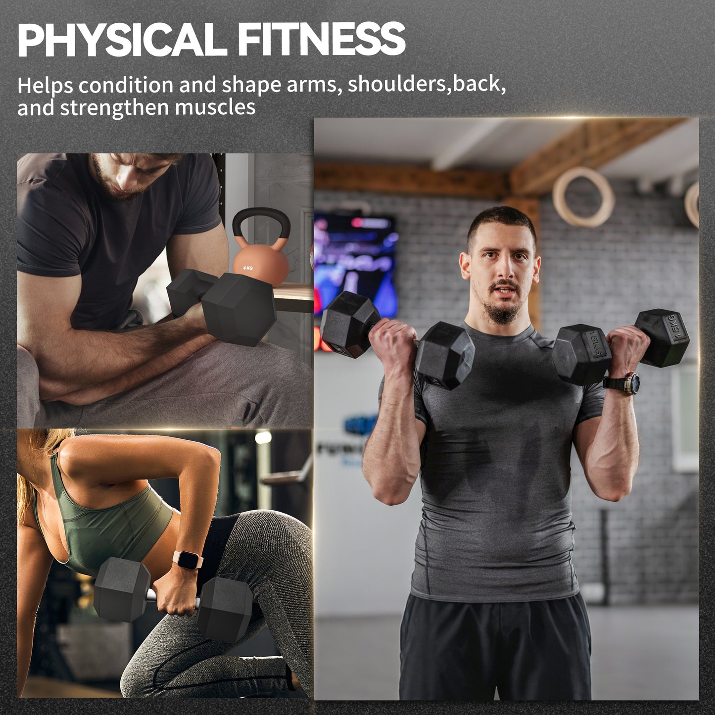 30KG Rubber Hex Dumbbell Portable Hand Weights Dumbbell Home Gym