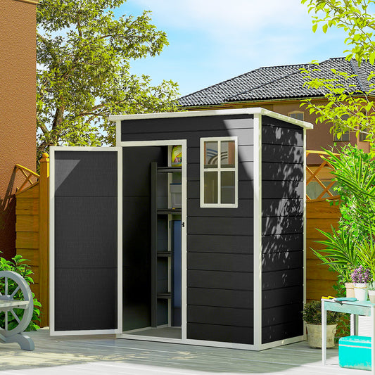 PP & Aluminium Alloy Garden Storage Shed with Floor | Plug-Together Panels | Lockable Door | Lock & Keys | Cottage-Style Window | Vent | 40kg/m² Snow Rating | 151x92x193cm | 1.14m² | Black