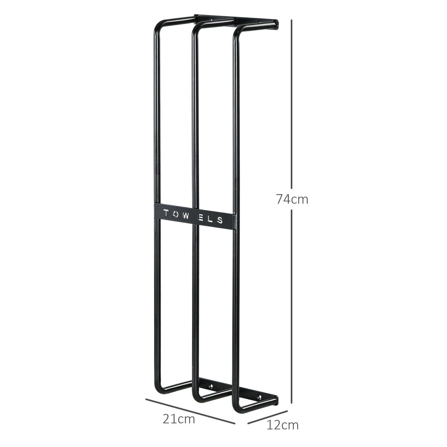 Towel Rail Wall Mounted Metal Rack Holder Organiser Holds Up to 6 Large Size (160 x 100cm) Rolled Towels, 3 Bar Towel Storage for Bathroom - Black