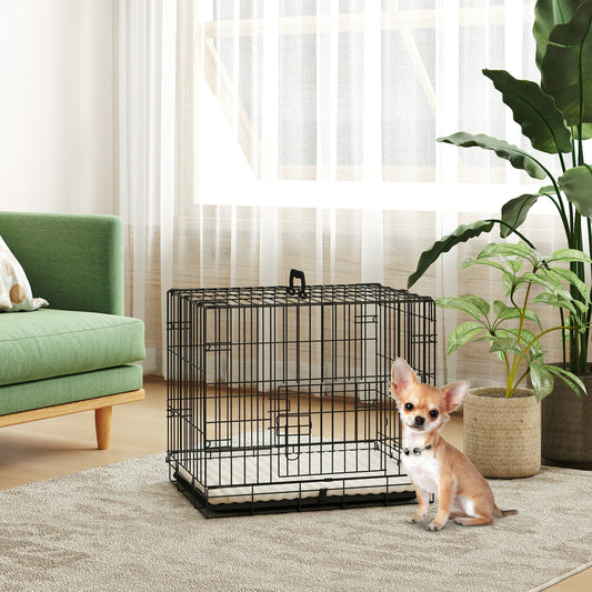 Foldable Dog Crate XS | 2 Doors | Soft Washable Cushion | Removable ABS Tray | Extra Small Dogs up to 4kg | 60 x 40 x 50cm | Black
