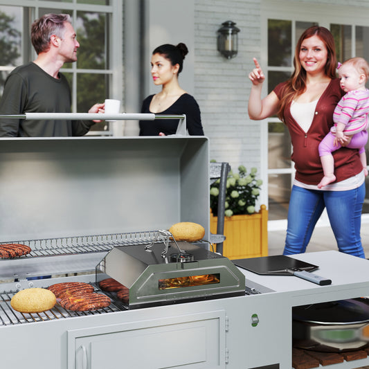 Portable Stainless Steel BBQ Grill Top Pizza Oven with Built-in Thermometer and Viewing Window for Gas and Charcoal BBQ Grills