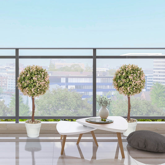 Set of 2 Decorative Artificial Plants, Murraya Flowers in Pot, Fake Plants for Home Indoor outdoor Decor, 60cm, Cream White