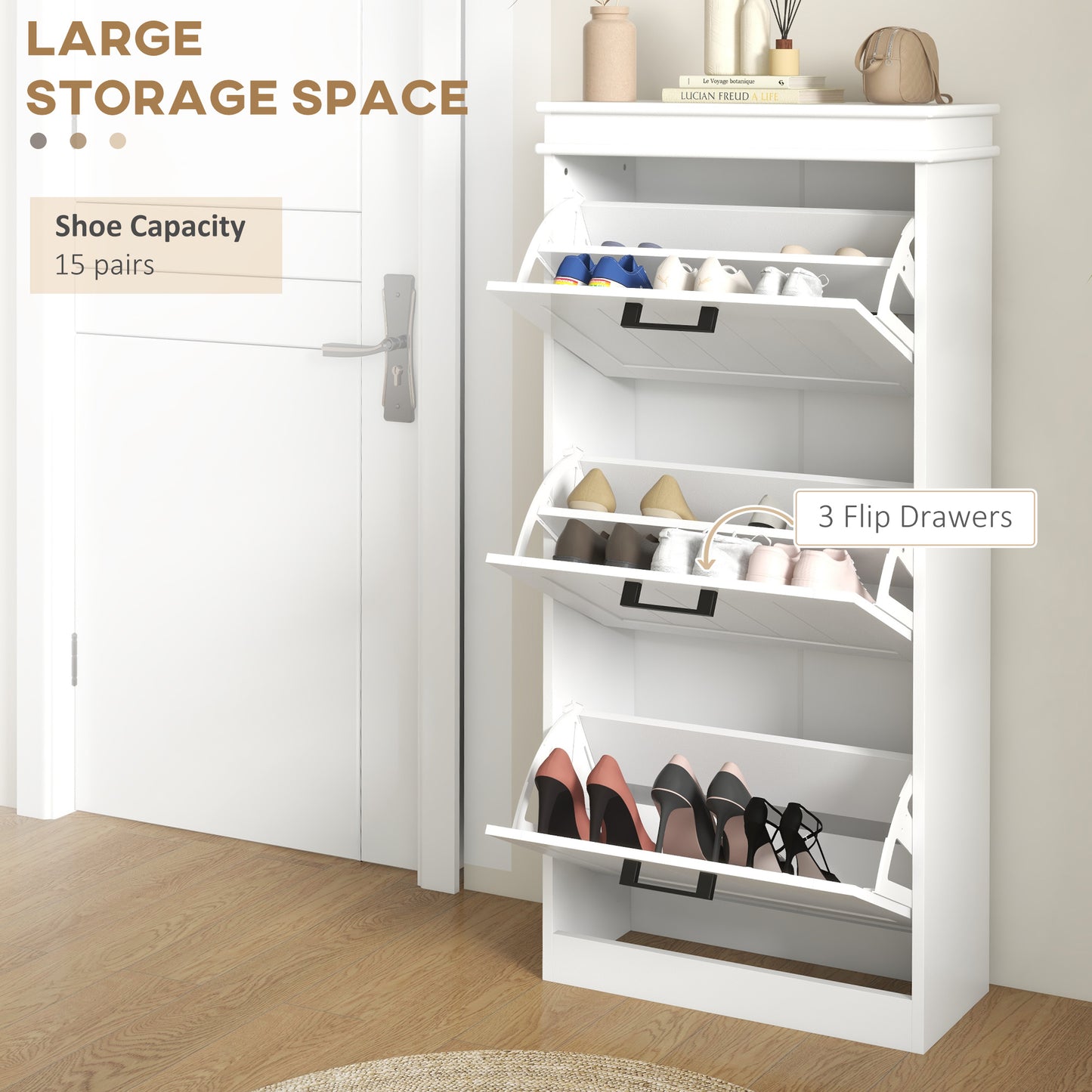 Three-Drawer Minimalistic Shoe Storage Cabinet Cupboard Organiser For 15 Shoes