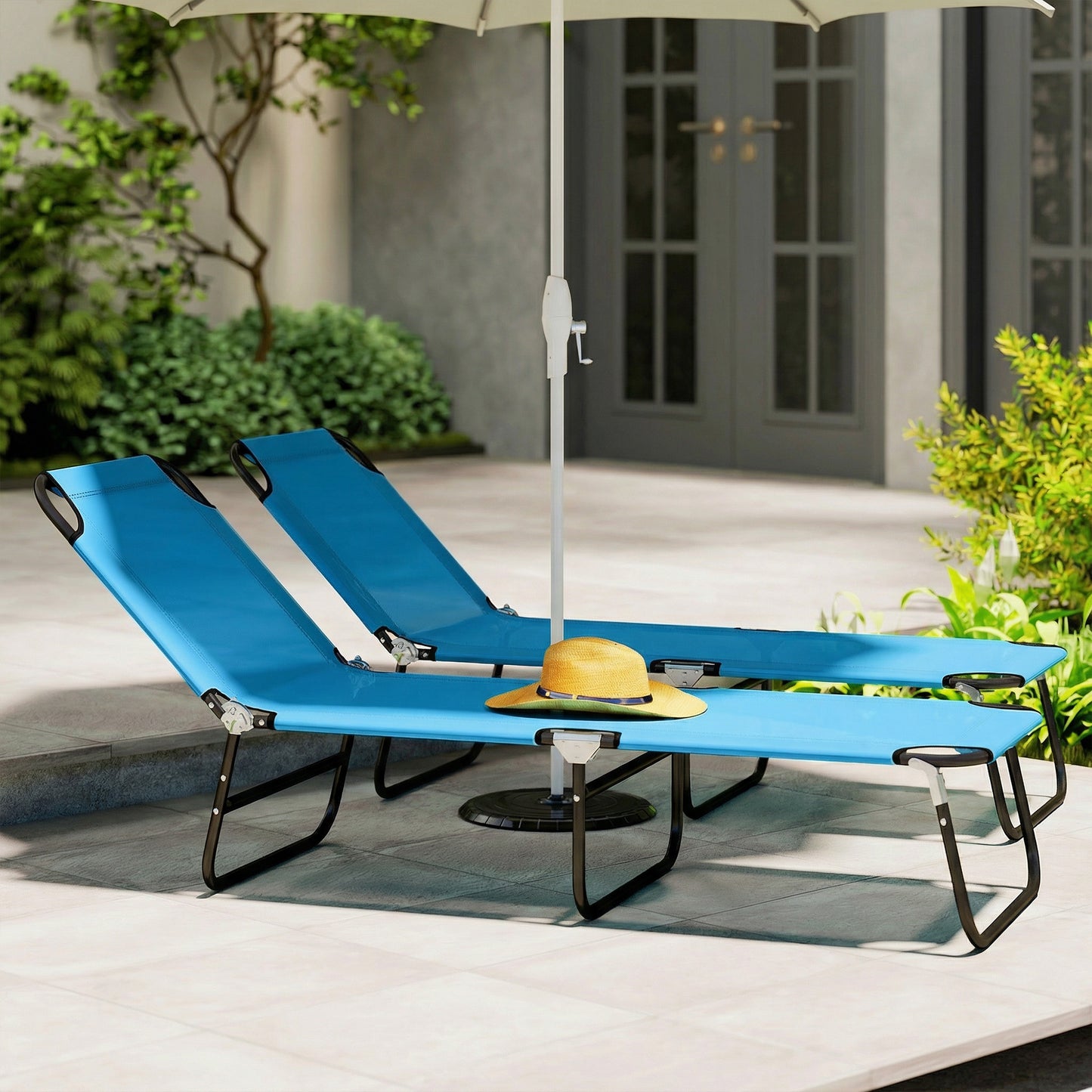 Set of 2 Folding Sun Loungers | 5 Position Back | 190x56cm | Oxford Fabric | Powder Coated Steel | Portable | 120kg | Sky Blue