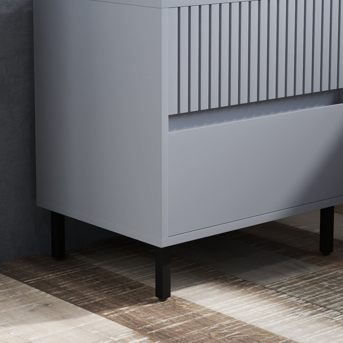 Simple Line Indented Two-Drawer Bedside Table - Grey